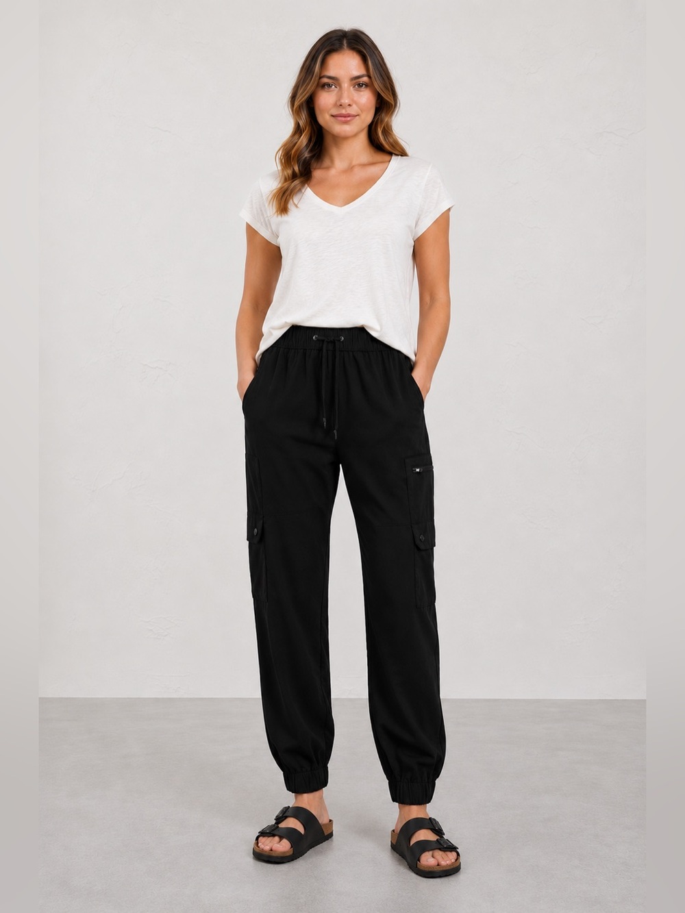 Banana Republic Large Black Pants 100% Lyocell Fresh Cool Cargo Drawstring Waist
